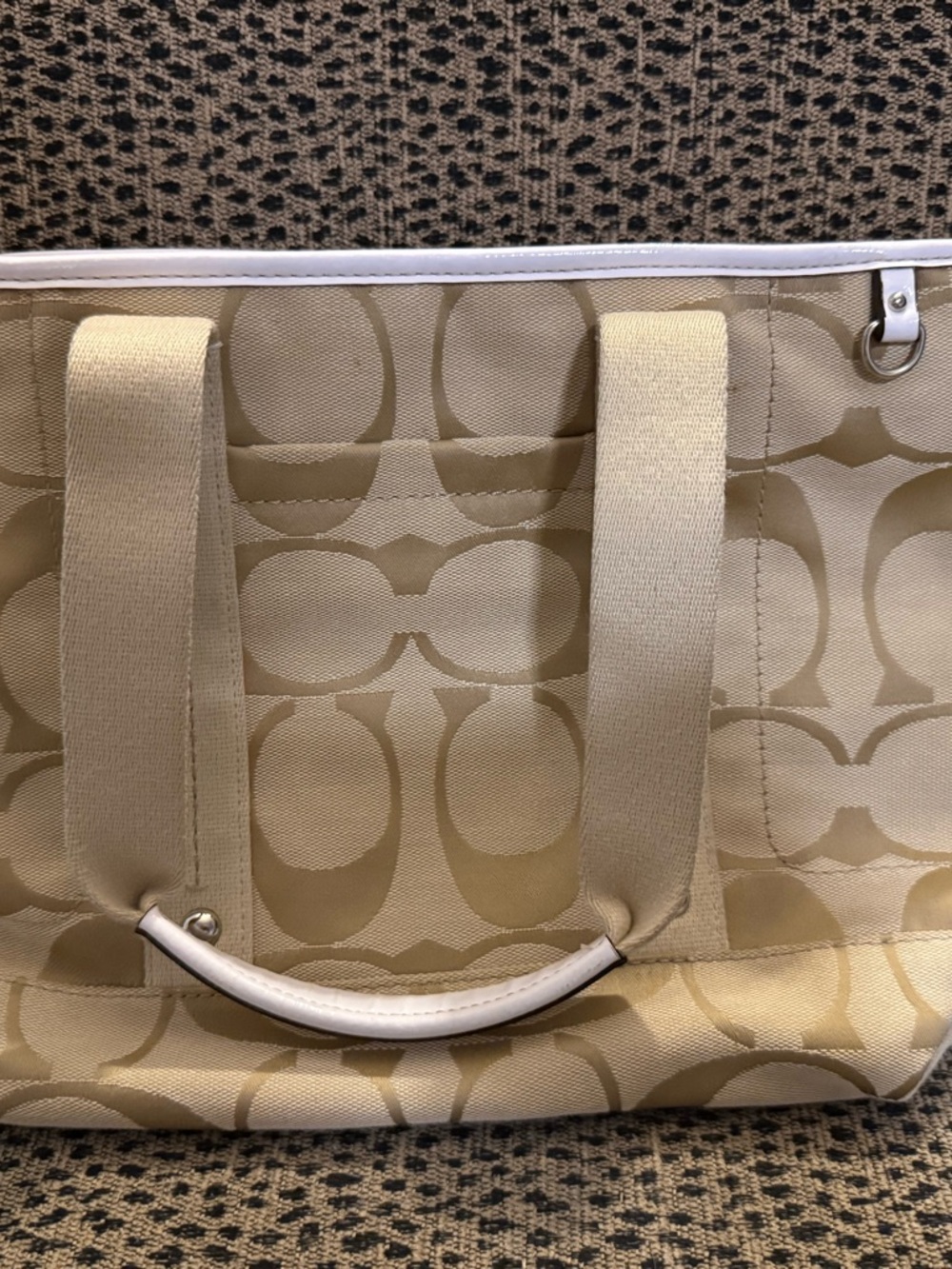 Coach Neutral Signature Canvas Tote with White Trim